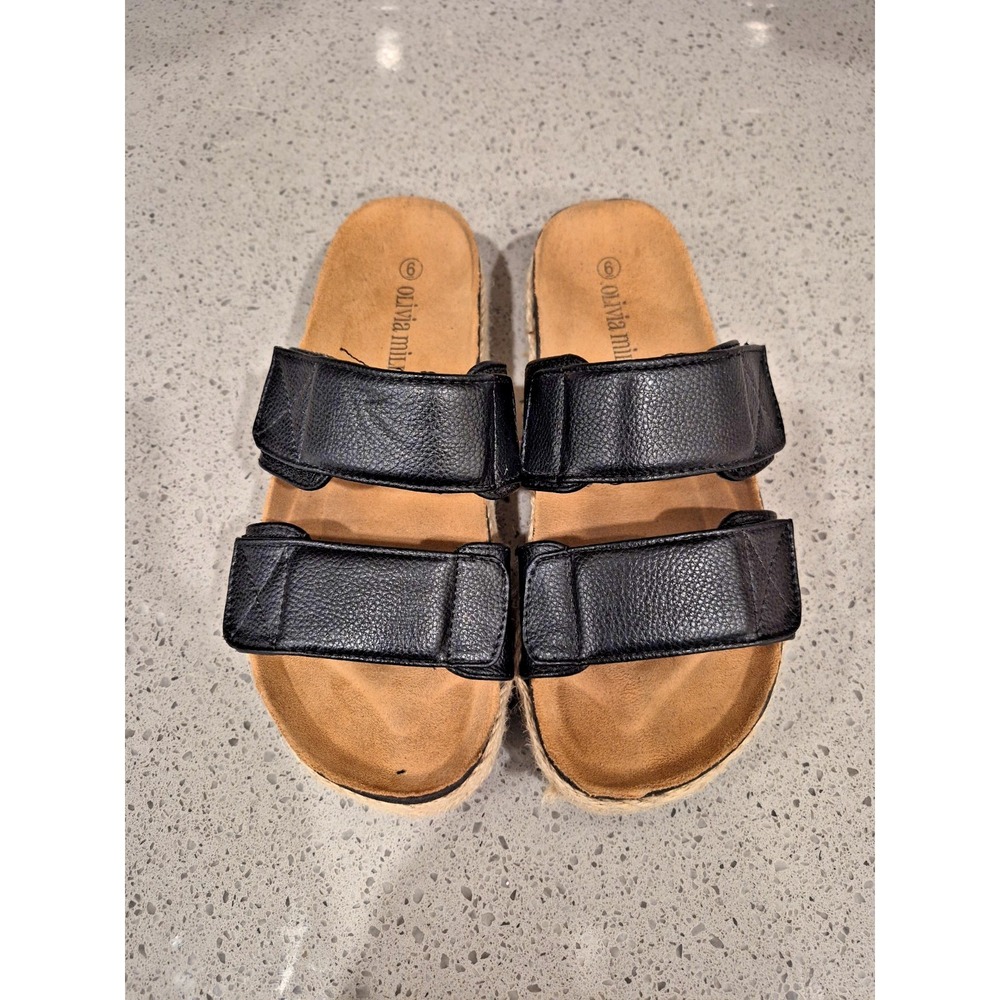 Olivia Miller Women's Palm Cove Espadrille Slide Sandals Black Size 6